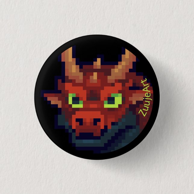 Badge Rond 2,50 Cm Dragon rouge. Pixelart pixel art (Devant)