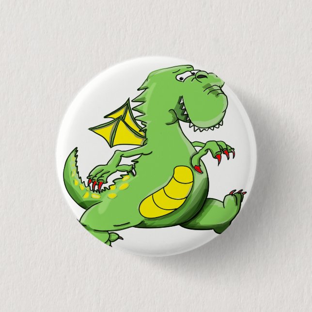 Badge Rond 2,50 Cm Dragon vert caricature marchant sur ses pieds (Devant)