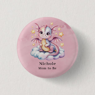 Badge Rond 2,50 Cm Dragon Whimsical Sur Un Baby shower Nuageux