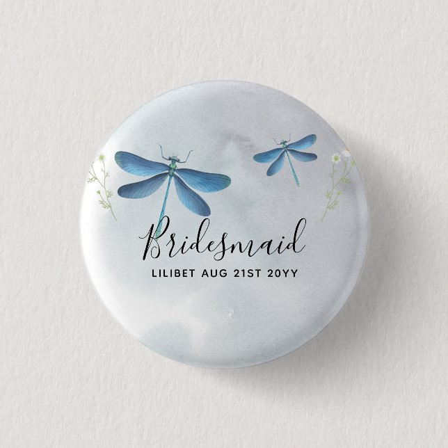 Badge Rond 2,50 Cm DragonFly BRIDESMAID fête de mariage personnalisée (Devant)