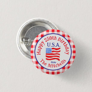 Badge Rond 2,50 Cm Drapeau à carreaux rouges aquarelle 250e anniversa