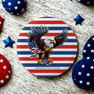 Badge Rond 2,50 Cm Drapeau aigle chauve patriotique bandes rouges bla