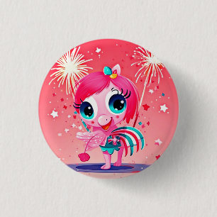 Badge Rond 2,50 Cm Drapeau américain avec Flamant rose Cartoon-69217