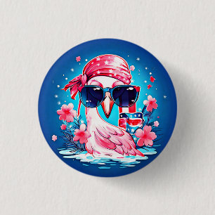 Badge Rond 2,50 Cm Drapeau américain avec Flamant rose Cartoon-69681
