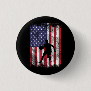 Badge Rond 2,50 Cm Drapeau américain Basketball Vintage Patriotique B