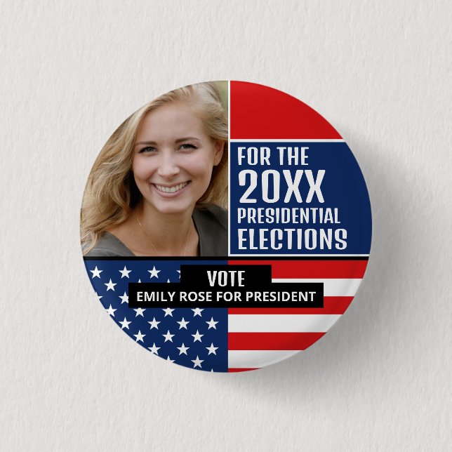 Badge Rond 2,50 Cm Drapeau américain, Campagne Politique Publicité (Devant)