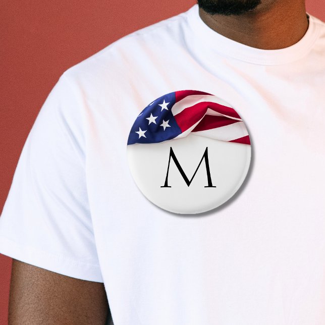 Badge Rond 2,50 Cm Drapeau Américain Gras Monogrammé (Bold American Flag Monogrammed Button)