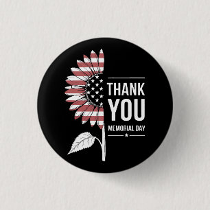 Badge Rond 2,50 Cm Drapeau Américain Jour de la Mémoire Tournesol USA