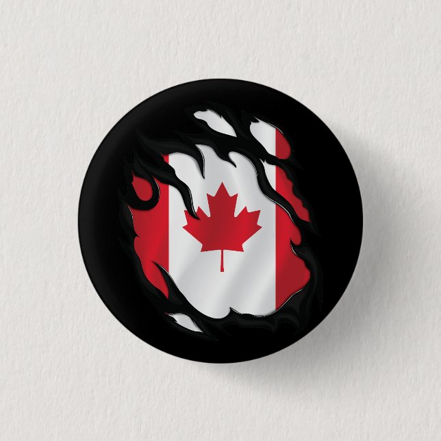 Badge Rond 2,50 Cm Drapeau canadien déchiré (Devant)