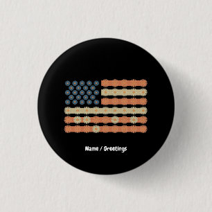 Badge Rond 2,50 Cm Drapeau Daisy Rétro 4 juillet Patriotique