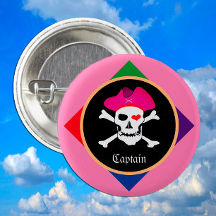 Badge Rond 2,50 Cm Drapeau de capitaine et de pirates - Île au trésor