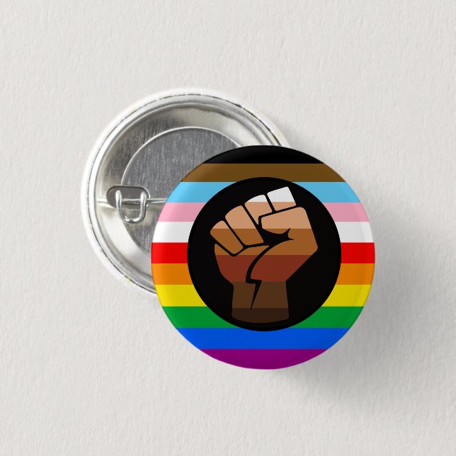 Badge Rond 2,50 Cm Drapeau de fierté POC de progrès LGBTQ+ (Devant & derrière)