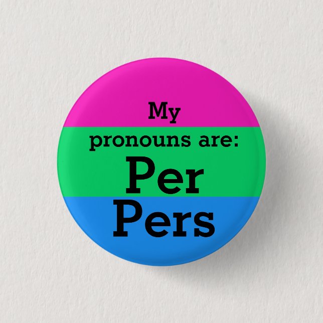 Badge Rond 2,50 Cm Drapeau de la polysexualité avec bouton des pronom (Devant)