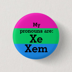Badge Rond 2,50 Cm Drapeau de la polysexualité avec des pronouns Xe/X