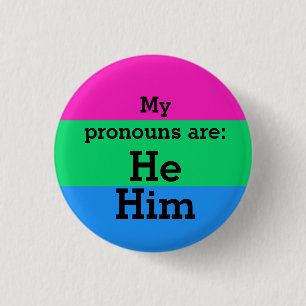 Badge Rond 2,50 Cm Drapeau de la polysexualité avec les pronoms He/Hi
