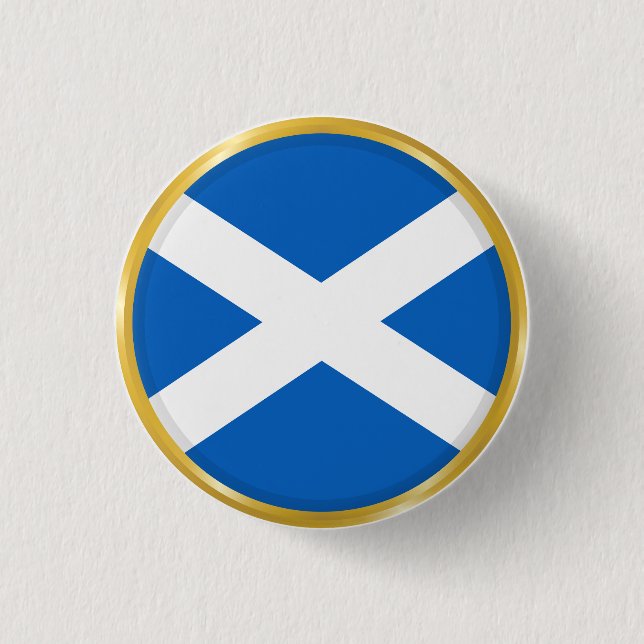 Badge Rond 2,50 Cm Drapeau de l'Écosse dans un Cercle Doré (Devant)