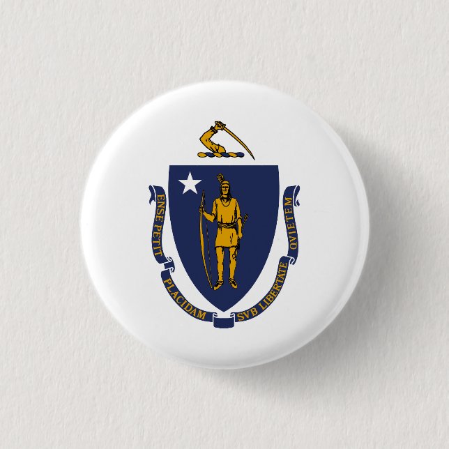Badge Rond 2,50 Cm Drapeau de l'État du Massachusetts (Devant)