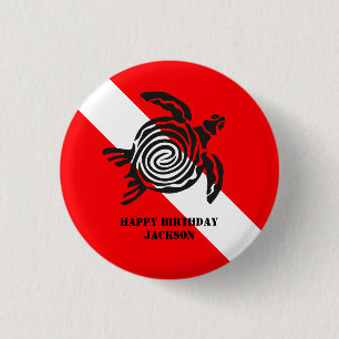 Badge Rond 2,50 Cm Drapeau de plongée et tortue de mer sur mesure