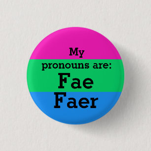 Badge Rond 2,50 Cm Drapeau de polysexualité avec pronoms Fae/Faer