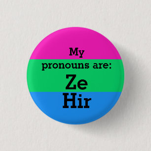Badge Rond 2,50 Cm Drapeau de polysexualité avec pronoms Ze/Hir
