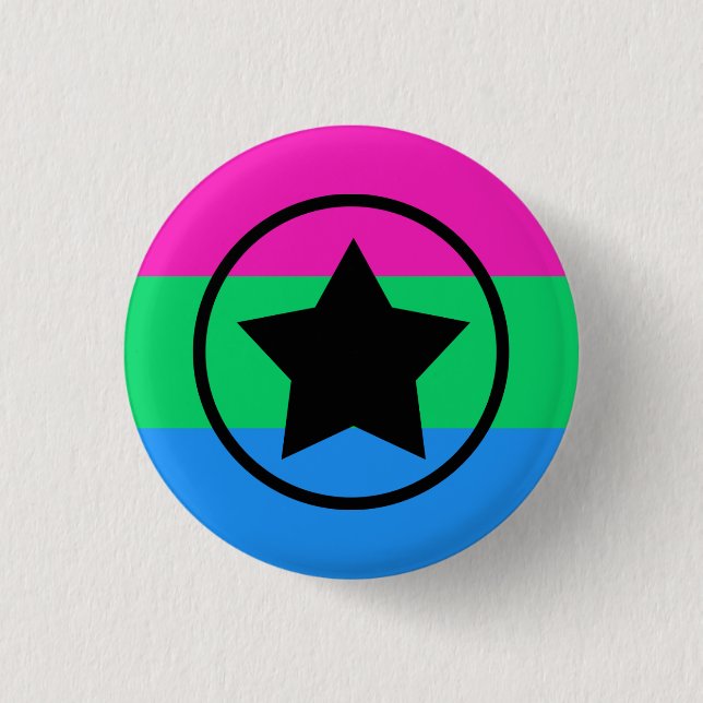 Badge Rond 2,50 Cm Drapeau de polysexualité avec une étoile en cercle (Devant)