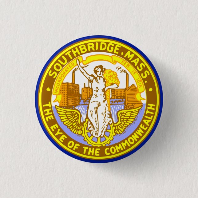 Badge Rond 2,50 Cm Drapeau de Southbridge, Massachusetts (Devant)