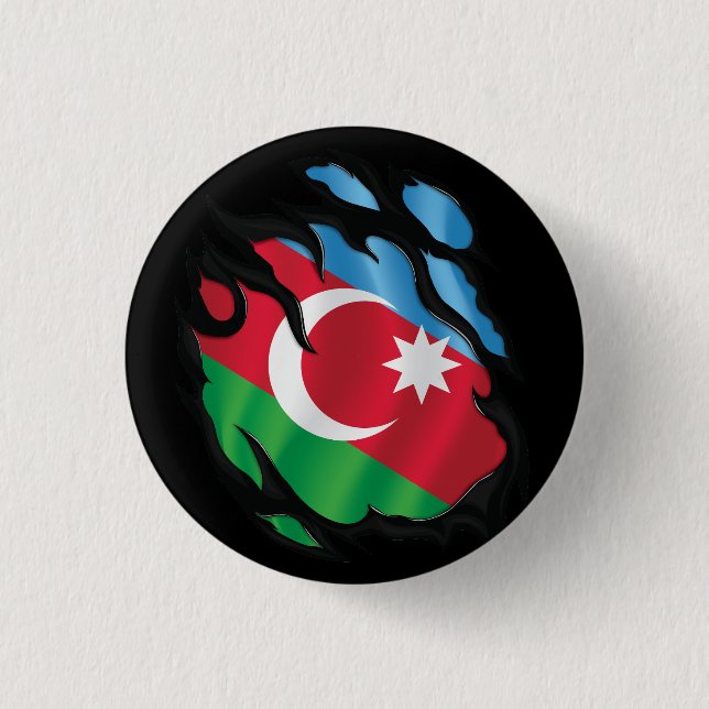 Badge Rond 2,50 Cm Drapeau déchiré d'Azerbaïdjan (Devant)