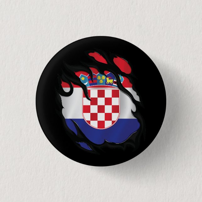 Badge Rond 2,50 Cm Drapeau déchiré de Croatie (Devant)