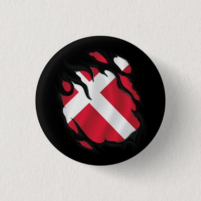 Badge Rond 2,50 Cm Drapeau déchiré du Danemark (Devant)