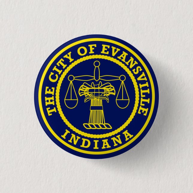 Badge Rond 2,50 Cm Drapeau d'Evansville, Indiana (Devant)