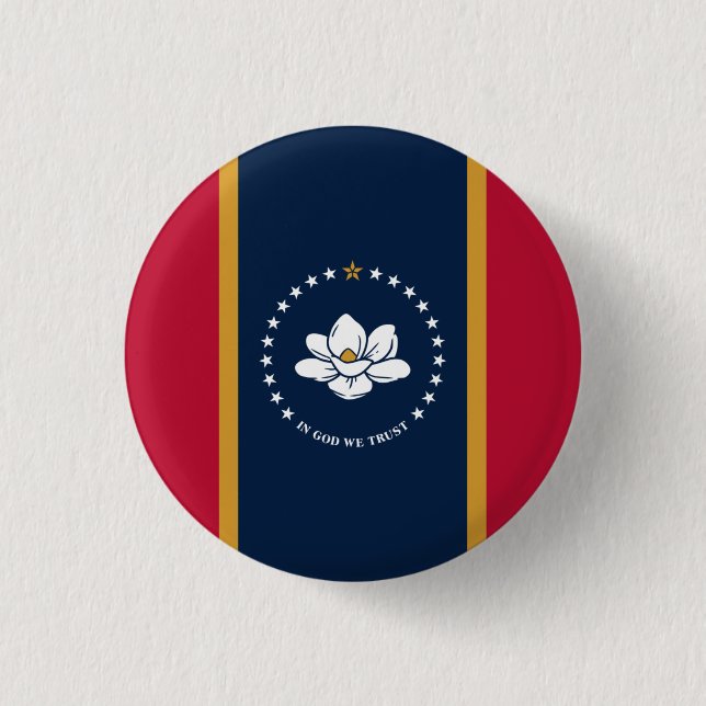 Badge Rond 2,50 Cm Drapeau du Mississippi, Drapeau du Mississippi (Devant)