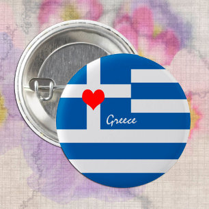 Badge Rond 2,50 Cm Drapeau grec & Coeur - Grèce fans de voyage/sports