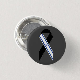 Badge Rond 2,50 Cm Drapeau Israël noir ruban gris foncé