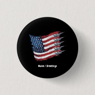 Badge Rond 2,50 Cm Drapeau Patriotique USA Jets 4 juillet