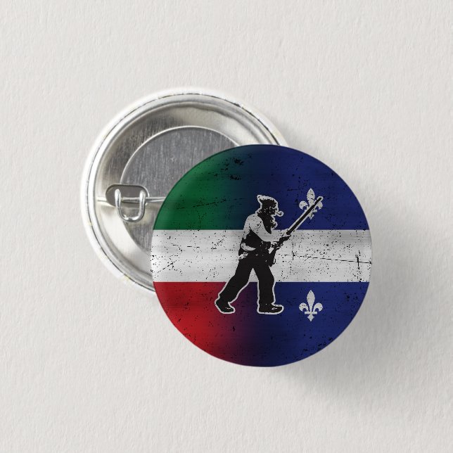Badge Rond 2,50 Cm Drapeau Québec et Patriote Henri Julien érodé (Devant & derrière)