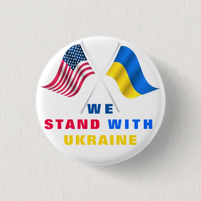 Badge Rond 2,50 Cm Drapeau USA - Drapeau Ukraine - Nous Sommes Avec L (Devant)