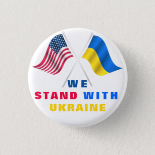 Badge Rond 2,50 Cm Drapeau USA - Drapeau Ukraine - Nous Sommes Avec L