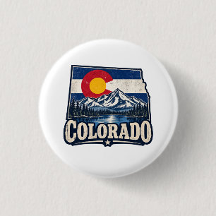 Badge Rond 2,50 Cm Drapeau Vintage Montagnes Colorado
