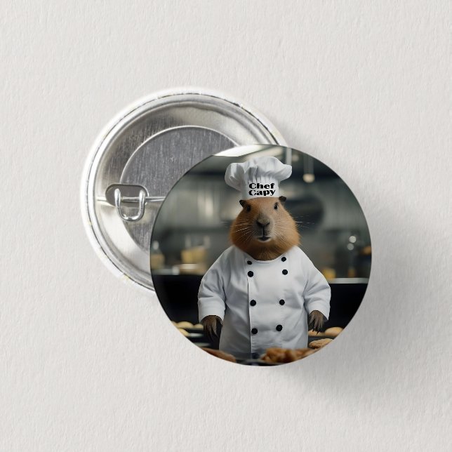 Badge Rond 2,50 Cm Drôle Chef Capybara, (Devant & derrière)