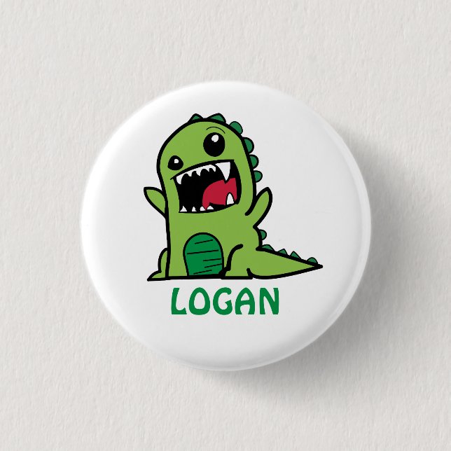 Badge Rond 2,50 Cm Drôle dessin animé de dinosaure avec nom (Devant)