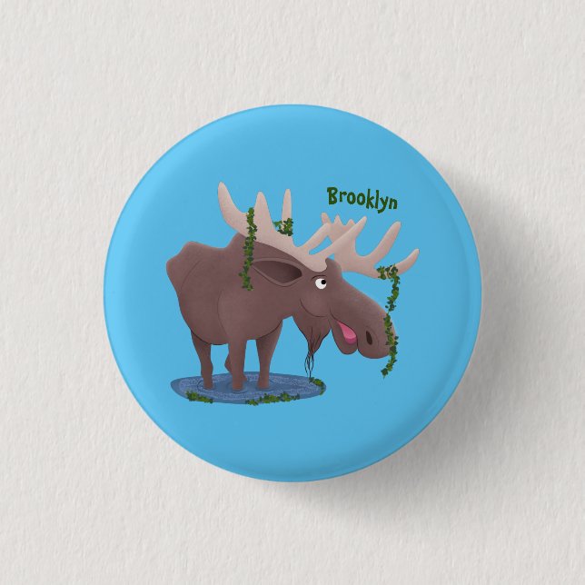 Badge Rond 2,50 Cm Drôle dessin animé d'orignal heureux (Devant)