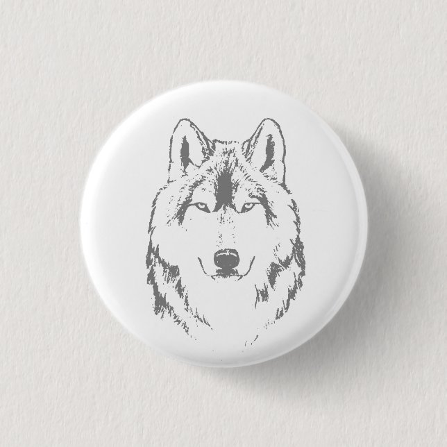 Badge Rond 2,50 Cm Drôle noir et blanc tête de loup croquis (Devant)