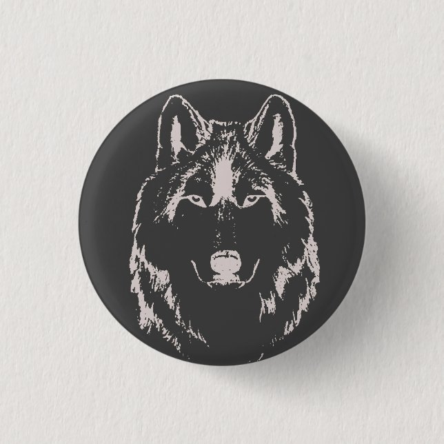 Badge Rond 2,50 Cm Drôle noir et blanc tête de loup croquis (Devant)
