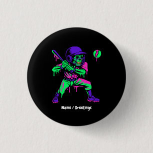Badge Rond 2,50 Cm Drôle Skeleton Batting Glace Cream Driving Basebal