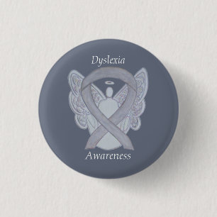 Badge Rond 2,50 Cm Dyslexia Silver Awareness Ribbon Angel Custom Pin