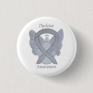 Badge Rond 2,50 Cm Dyslexia Silver Awareness Ribbon Angel Custom Pin