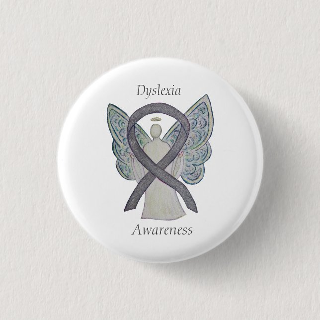 Badge Rond 2,50 Cm Dyslexia Silver Awareness Ribbon Angel Custom Pin (Devant)