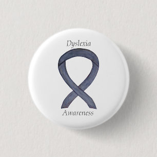 Badge Rond 2,50 Cm Dyslexia Silver Awareness Ribbon Custom Pin