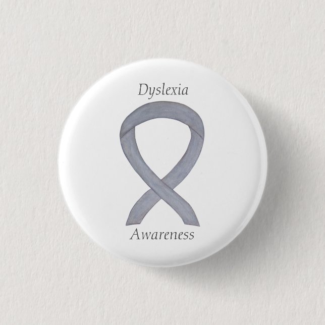 Badge Rond 2,50 Cm Dyslexia Silver Awareness Ribbon Custom Pin (Devant)