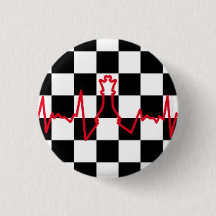 Badge Rond 2,50 Cm Échecs Lover Heart Beat Pulse Queen Jeu Pièce